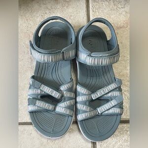 Ryka Grey Sandals with Silver Accents Size 8.5